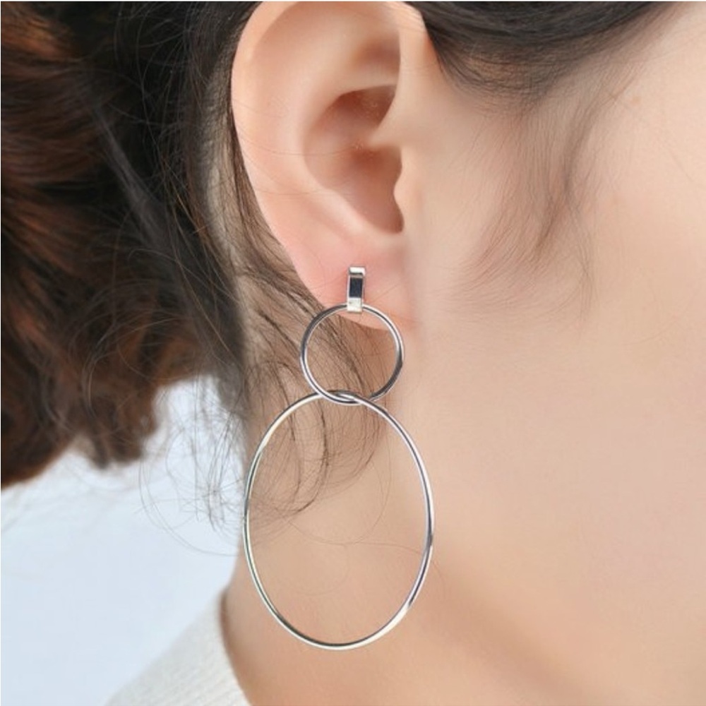 ✨HP✨ Silver Double Hoop Dangle Drop Statement Earrings
